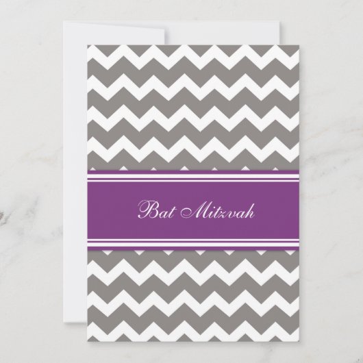 Paarse Gray Chevron Bat Mitzvah Invitaties Kaart (Voorkant)