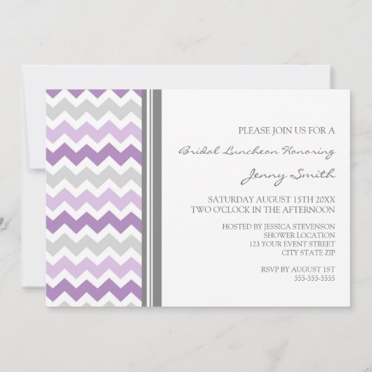 Paarse Gray Chevron Bridal Lunch Uitnodiging (Achterkant)