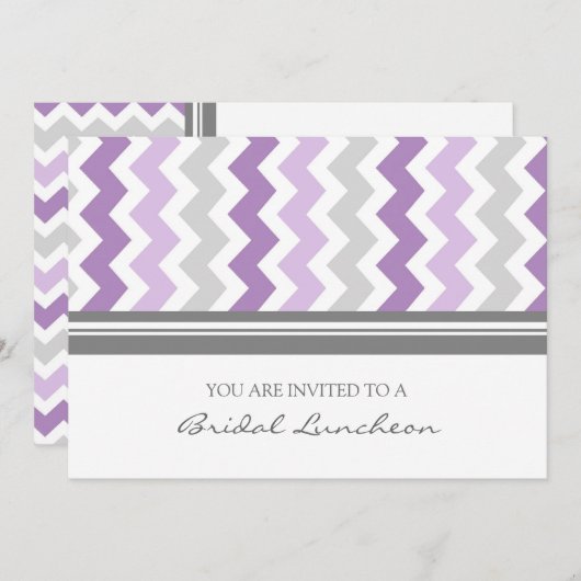Paarse Gray Chevron Bridal Lunch Uitnodiging (Voorkant / Achterkant)