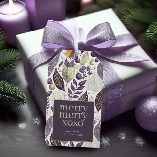 Paarse Gre Kerst Merry Pattern#21 ID1009 Cadeaulabel
