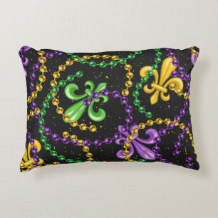 PAARSE GREEN GELLOW MARDI GRAS BEADS ACCENT KUSSEN