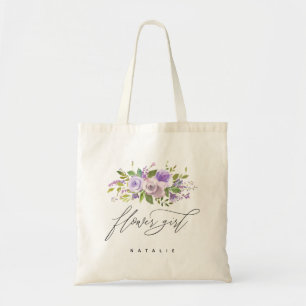 Paarse Greenery Floral BLOEMENMEISJE Calligrafie Tote Bag