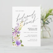 Paarse Greenery Floral Bridesmaids Brunch Kaart (Staand voorkant)