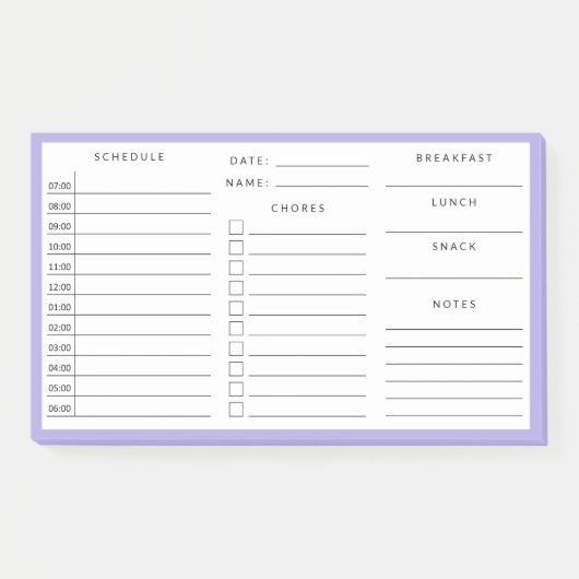 Paarse grens dagelijkse thuis schoolschema post-it® notes (Voorkant)