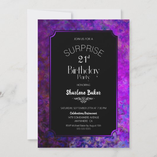 Paarse grens zwarte onderneming 21e verjaardag kaart (Voorkant)