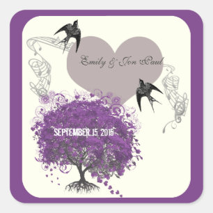 Paarse grenzen gootsteen Heart Leaf Tree Weddensch Vierkante Sticker