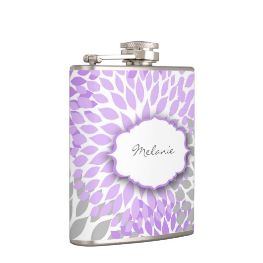 Paarse Grey Dahlia aangepaste alcoholfles met naam Heupfles (Rechts)