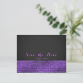 Paarse Grey Modern Glam Sequins Bewaar de Datum Aankondigingskaart (Staand voorkant)