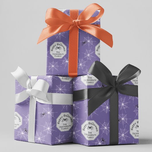Paarse griezelige spinnen aangepaste familienaam h cadeaupapier