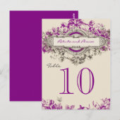 Paarse Grijs  Bloemen Trouwtafel Nummer Briefkaart (Voorkant / Achterkant)