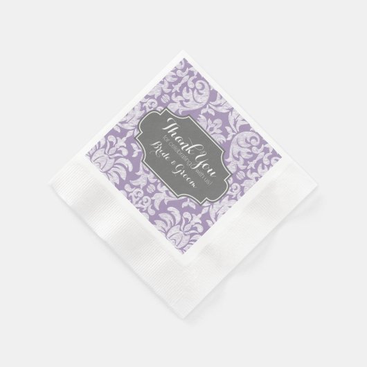 Paarse Grijs  Damask Bruiloft Dank u Servetten (Hoek)