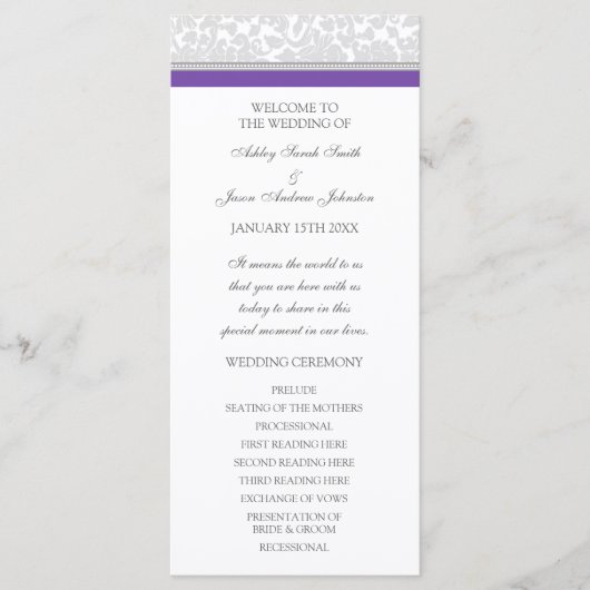 Paarse Grijs Damask Wedding Program Programma (Voorkant)