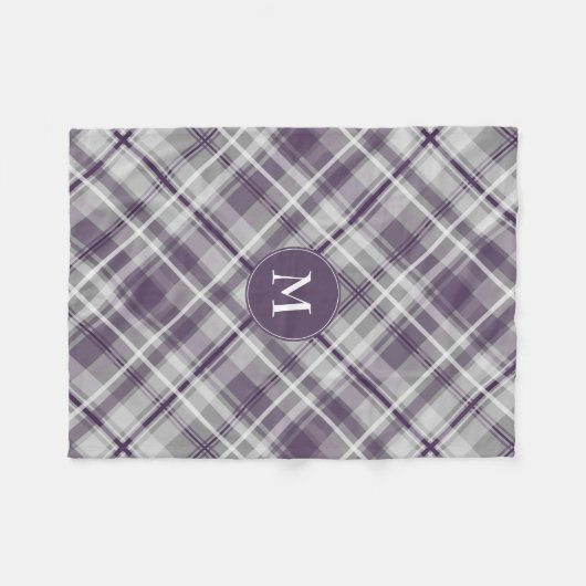 paarse grijs wit plaid patroon monogrammed fleece deken (Voorkant (Horizontaal))