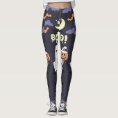 Paarse & Grijze "Boe!" Schattige Halloweenfeest Leggings (Voorkant)