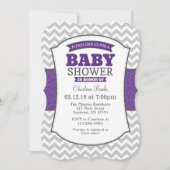 Paarse Grijze Chevron Babyshower Uitnodiging (Voorkant)