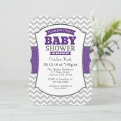 Paarse Grijze Chevron Babyshower Uitnodiging (Staand voorkant)
