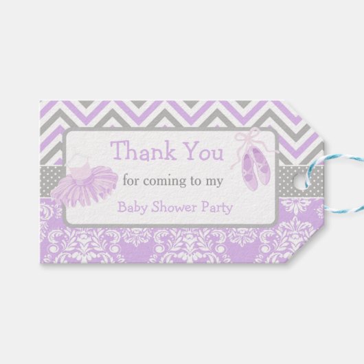 Paarse & Grijze Chevron Ballerina Bedankt Gift Lab Cadeaulabel (Voorkant (Horizontaal))