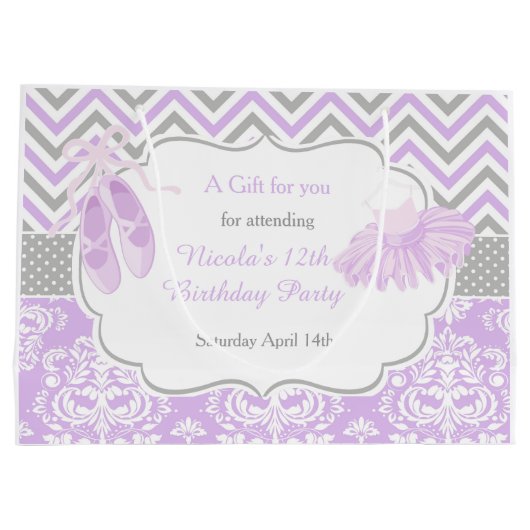 Paarse Grijze Chevron Ballerina Verjaardag Bedankt Groot Cadeauzakje (Achterkant)