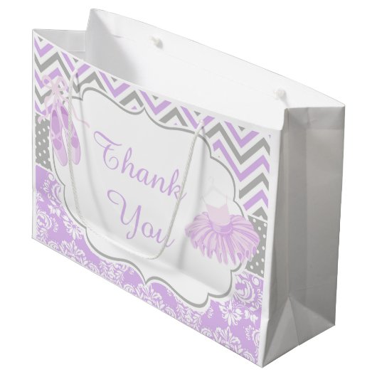 Paarse Grijze Chevron Ballerina Verjaardag Bedankt Groot Cadeauzakje (Voorkant Gekanteld)