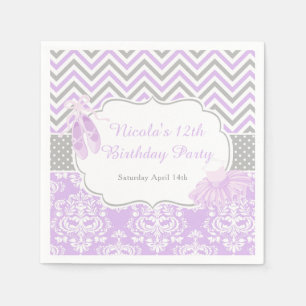 Paarse & Grijze Chevron Ballerina Verjaardag Servet