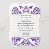 Paarse grijze damast beugel bruiloft uitnodigen kaart (Voorkant / Achterkant)
