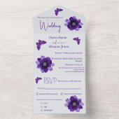 Paarse grijze Floral in één bruiloft All In One Uitnodiging (Binnen)