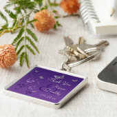 Paarse, grijze Floral met Butterflies Sleutelhange Sleutelhanger (Zijkant)