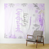 Paarse grijze Floral Winter ONEderland Achtergrond Wandkleed (In Situ (horizontaal))