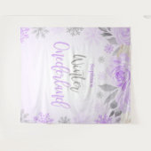 Paarse grijze Floral Winter ONEderland Achtergrond Wandkleed (Voorkant (horizontaal))