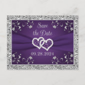 Paarse, Grijze Liefdesharten Bruiloft Save the Dat Briefkaart (Voorkant)