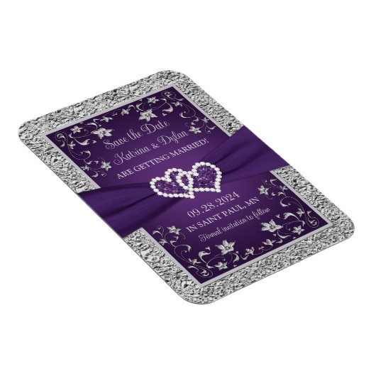 Paarse, Grijze Liefdesharten Bruiloft Save the Dat Magneet (Rechterzijde)