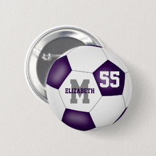 paarse grijze meiden voetbal gepersonaliseerd ronde button 5,7 cm