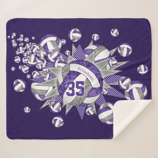 paarse grijze meisjes volleybal blowout sherpa deken (Voorkant (horizontaal))