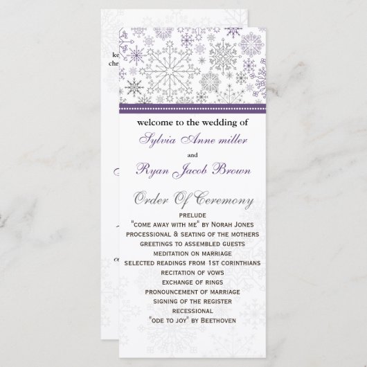 paarse grijze sneeuwvlok mod winter bruiloft progr programma (Voorkant / Achterkant)