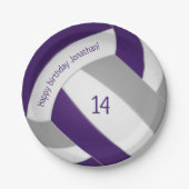 Paarse grijze volleybalpartij papieren bordje (Voorkant)