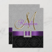 Paarse grijze zwarte Damask Gold Reception Kaart (Voorkant / Achterkant)
