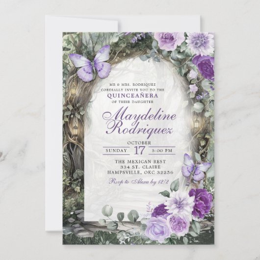 Paarse grillige bos Quinceanera Kaart (Voorkant)