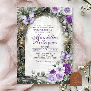 Paarse grillige bos Quinceanera Kaart