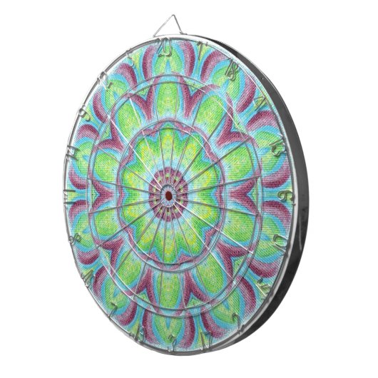 Paarse Groen Blauw Kaleidoscoop Patroon Dart Board Dartbord (Voorkant Rechts)