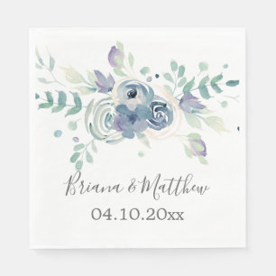 Paarse groen bloemenbruiloft servet