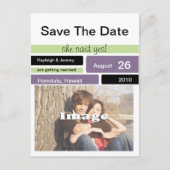 Paarse groen en zwart slaan de datum op aankondigingskaart (Voorkant)