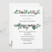 Paarse groen Eucalyptus QR-code bruiloft Kaart (Voorkant / Achterkant)