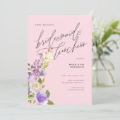 Paarse groen Floral Bridesmaids Luncheon Blush Kaart (Staand voorkant)