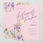 Paarse groen Floral Bridesmaids Luncheon Blush Kaart (Voorkant / Achterkant)