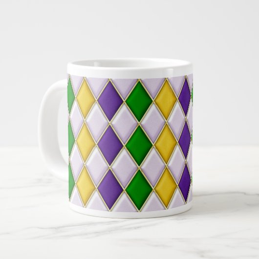 Paarse Groen Goud Mardi Gras Harlequin Patroon Mok (Voorkant links)