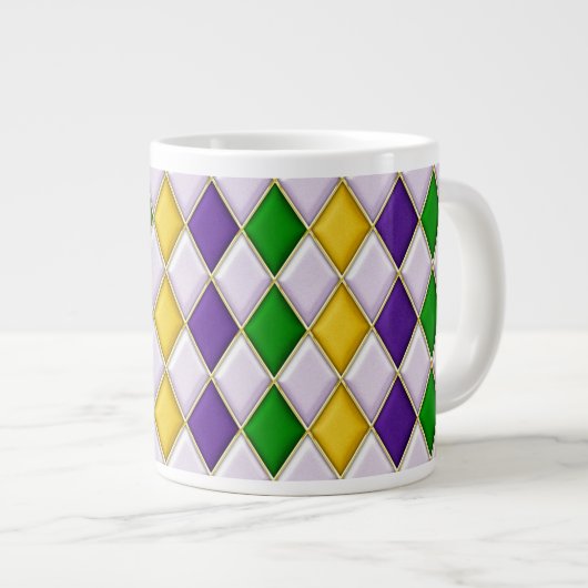Paarse Groen Goud Mardi Gras Harlequin Patroon Mok (Voorkant rechts)