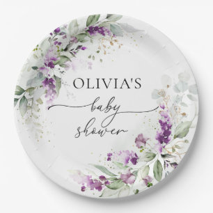 Paarse groen lavendel Baby shower papier Bord