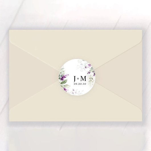 Paarse groen lavendel bruiloft ronde sticker