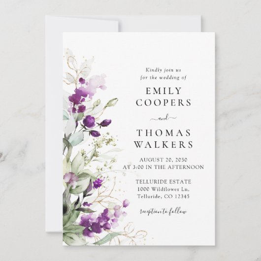 Paarse groen lavendel bruiloft uitnodiging (Voorkant)