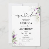 Paarse groen lavendel bruiloft uitnodiging (Voorkant)